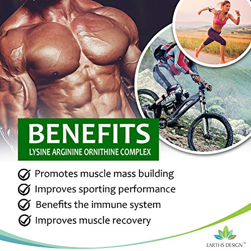 Earths Design - Complejo de L-Arginina/L- Ornitina/L-Lisina – Suplemento de Aminoácidos Esenciales – Refuerzo de Óxido Nítrico - 90 Pastillas