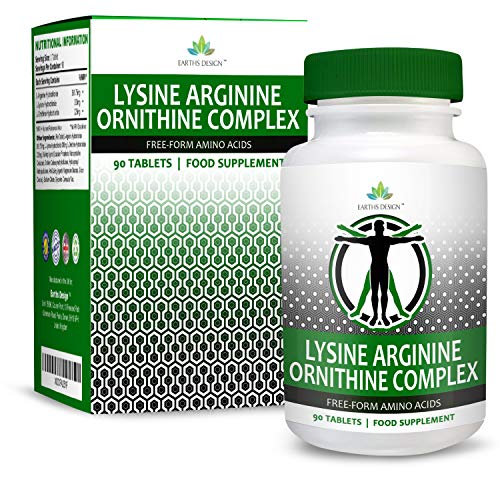 Earths Design - Complejo de L-Arginina/L- Ornitina/L-Lisina – Suplemento de Aminoácidos Esenciales – Refuerzo de Óxido Nítrico - 90 Pastillas