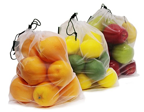 Earthwise Bolsas de malla reutilizables – Juego de 9 bolsas de primera calidad, transparentes ligeras, fuertes y transparentes de malla para ir de compras, transportar y almacenar frutas y verduras.