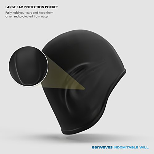 Earwaves ® H2O - Gorro de natación ergonómico con cavidad para Orejas. Gorro de Piscina para Hombre y Mujer Hecho de Silicona Ideal para Pelo Largo y Corto. Incluye Tapones y Clip Nasal