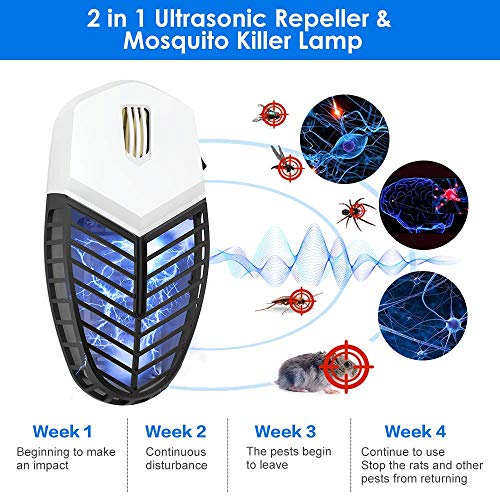 Eastshining Repelente Ultrasónico de Plagas, 2 in 1 Lámpara Antimosquitos Noche Lámpara Repelente de Insectos Interiores Control de Mosquitos Ratones Hormigas Cucarachas Moscas Polilla Arañas Pulgas