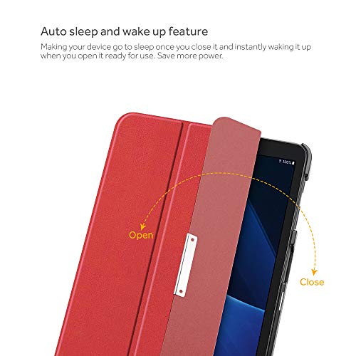 EasyAcc Funda Compatible para Samsung Galaxy Tab A 10.1" T580N / T585N Case Ultra Slim Carcasa Smart Cover PU Protector Soporte Función Auto-Sueño/Estela Rojo