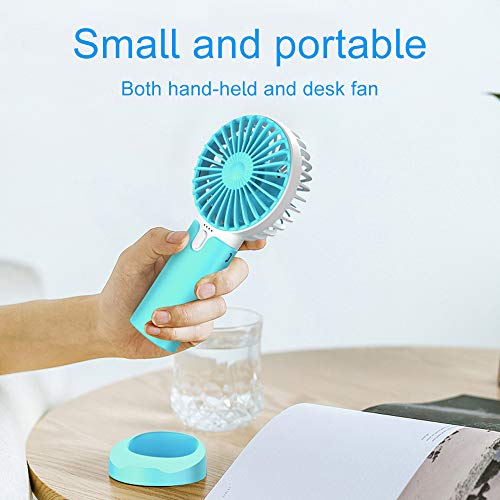 EasyULT Mini Ventilador de Mano USB, con 5200mAh Batería, Recargable USB Ventilador Portátil, 3 Velocidades Ajustable y Base Escritorio para al Hogar, Oficina, Viajes, Picnic-Azul