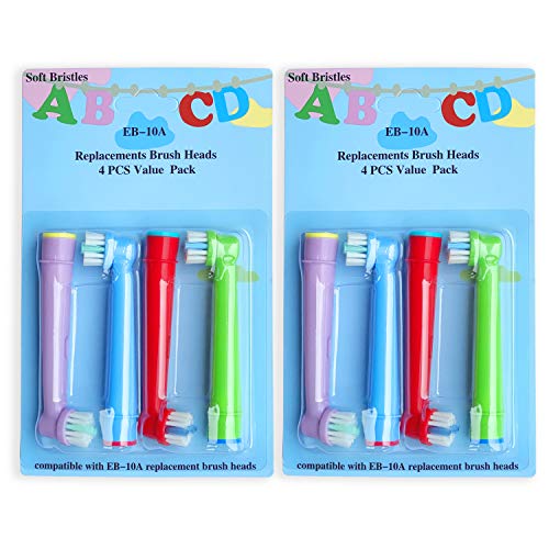 EB-10A - Cabezal de cepillo de dientes de repuesto profesional para niños, diseñado para cabezales de cepillo eléctrico Oral B, cerdas suaves, 4 piezas/tarjeta