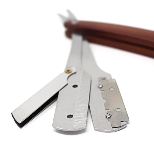 Eberbart Navaja Afeitar Barbero - Cuchilla de afeitar de acero inoxidable con cuchillas intercambiables y elegante mango de madera de palo rosa para un afeitado rápido y profesional