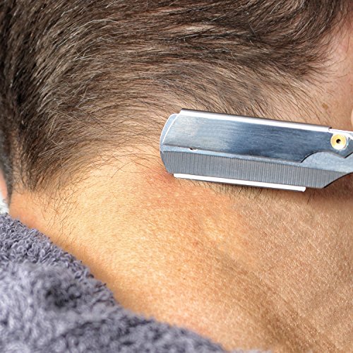 Eberbart Navaja Afeitar Barbero - Cuchilla de afeitar de acero inoxidable con cuchillas intercambiables y elegante mango de madera de palo rosa para un afeitado rápido y profesional