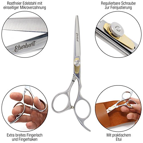 Eberbart Tijeras para Barba + Estuche de Cuero Sintético – Tijeras de barbero profesional para cuidar y recortar la barba y bigote