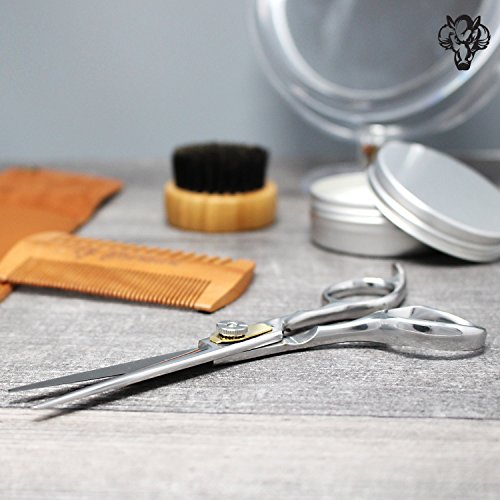 Eberbart Tijeras para Barba + Estuche de Cuero Sintético – Tijeras de barbero profesional para cuidar y recortar la barba y bigote