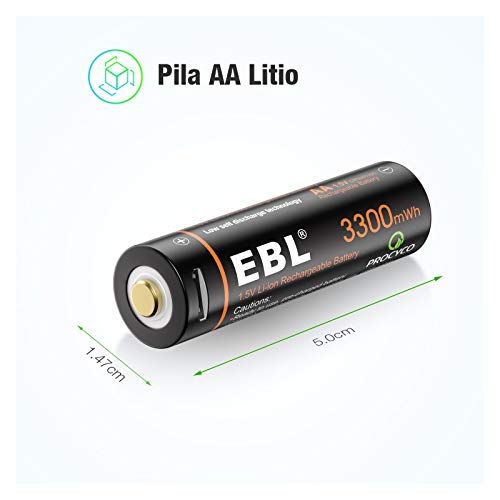 EBL Pilas Recargables AA 3300mWh Alta Capacidad con Cable Micro USB, Pilas AA Precarga y Baja Autodescarga
