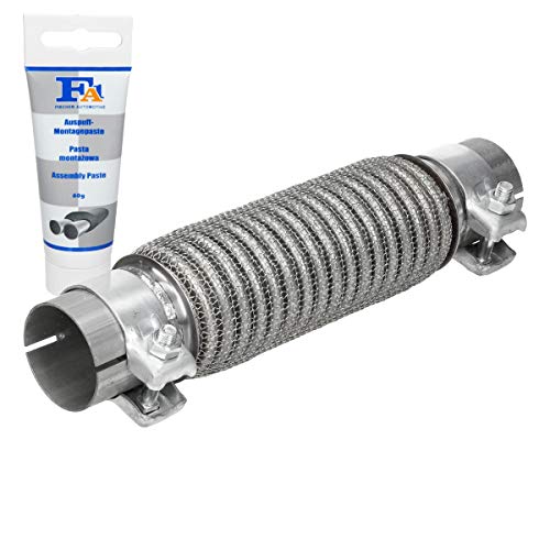 ECD Germany Tubo flexible 56 x 230 x 230 mm con 2 abrazaderas + pasta de montaje 60g - Acero inoxidable - Montaje sin soldadura - Tubo flexible - Tubo corrugado - Tubo de escape