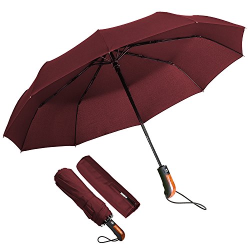 Echoice Paraguas Plegable Hombre Automático Antiviento, Paraguas Negro Compacto Resistente al Viento, Paraguas de Viaje (Rojo)
