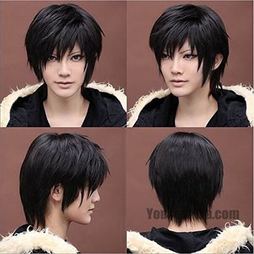 Ecloud Shop® Corto cosplay peluca de pelo lacio negro Hombres guapos de la fiesta de
