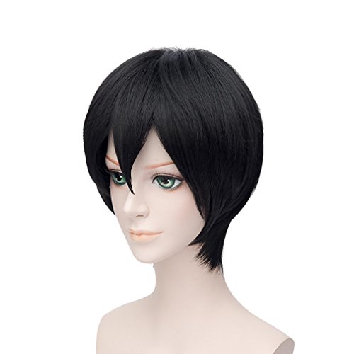 Ecloud Shop® Corto cosplay peluca de pelo lacio negro Hombres guapos de la fiesta de