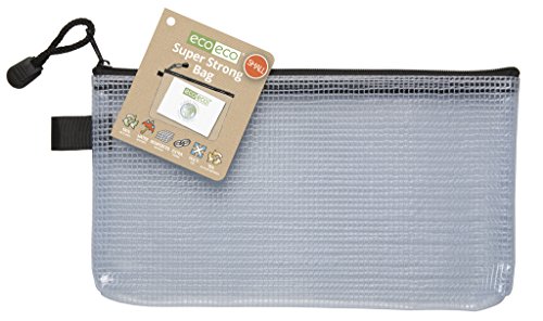 eco-eco eco037 - Small 95% Reciclada Super Claro Transparente Bolsa Fuerte con Cierre de Cremallera Negro, DL