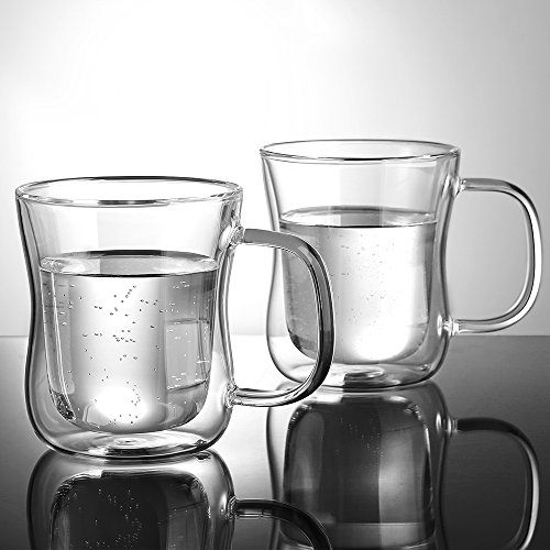 Ecooe Doble Pared de Vidrio de Borosilicato Tazas para el Té Café con Leche Latte Capuchino Jugo 2x350ml