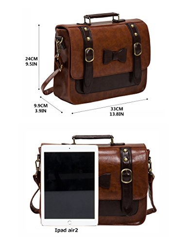 ECOSUSI Bolso bandolera escolar para mujer maletín vintage retro，Marron