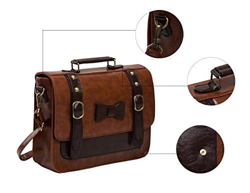 ECOSUSI Bolso bandolera escolar para mujer maletín vintage retro，Marron