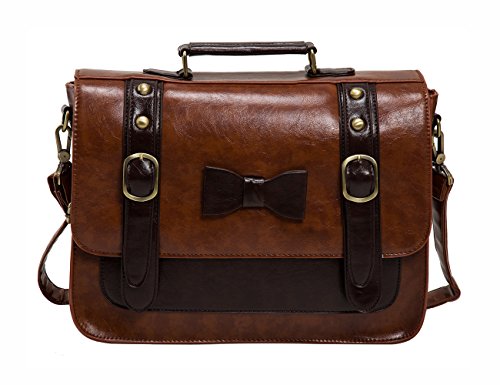 ECOSUSI Bolso bandolera escolar para mujer maletín vintage retro，Marron