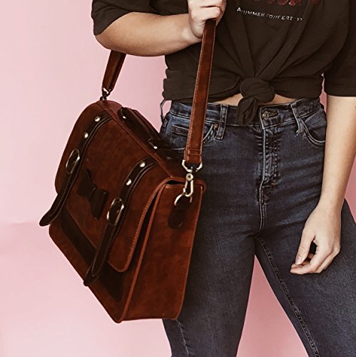 ECOSUSI Bolso bandolera escolar para mujer maletín vintage retro，Marron