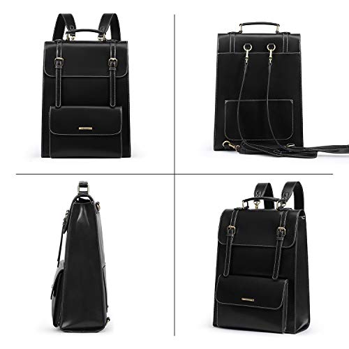 ECOSUSI Mochilas para Laptop 15.6 Pulgadas Vintage Lady Bolso Bandolera Cuero PU Mochila For Escuela Universitaria,Negro