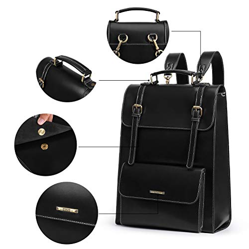 ECOSUSI Mochilas para Laptop 15.6 Pulgadas Vintage Lady Bolso Bandolera Cuero PU Mochila For Escuela Universitaria,Negro