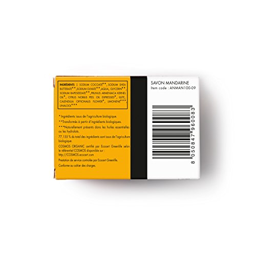 Écrin De Fleur | Jabón de Mandarina | Orgánico Certificado | Hecho a Mano en Francia con Aceites Esenciales de Caléndula y Tangerina | Apto para el Lavado Frecuente de las Manos | 100g