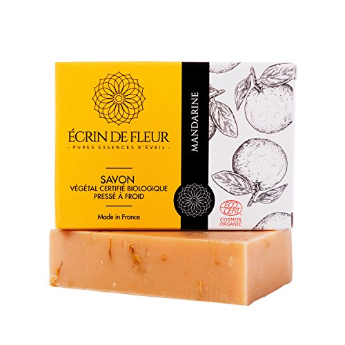 Écrin De Fleur | Jabón de Mandarina | Orgánico Certificado | Hecho a Mano en Francia con Aceites Esenciales de Caléndula y Tangerina | Apto para el Lavado Frecuente de las Manos | 100g