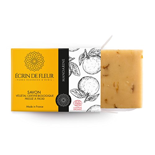 Écrin De Fleur | Jabón de Mandarina | Orgánico Certificado | Hecho a Mano en Francia con Aceites Esenciales de Caléndula y Tangerina | Apto para el Lavado Frecuente de las Manos | 100g