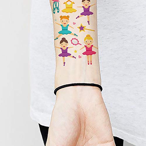 ED-Lumos Tatuajes Temporales para Niños Niñas Dibujos Animados 8 Hojas Etiquetas adhesivas Pegatinas para cumpleaños de niños Modelo niña de ballet