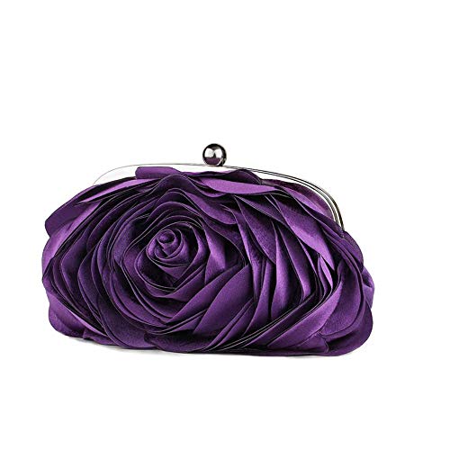 EDCV Mujer Rose Flower Chain Hand Bag Banquete de Boda Clutch Cena Monedero pequeño Vintage Ladies Floral Evening Bag, Rose Red