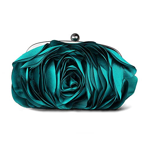 EDCV Mujer Rose Flower Chain Hand Bag Banquete de Boda Clutch Cena Monedero pequeño Vintage Ladies Floral Evening Bag, Rose Red