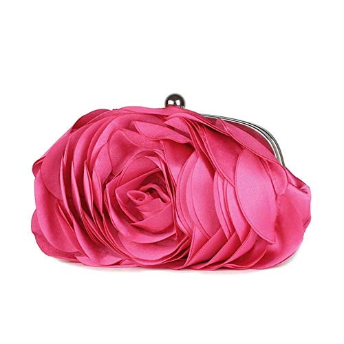 EDCV Mujer Rose Flower Chain Hand Bag Banquete de Boda Clutch Cena Monedero pequeño Vintage Ladies Floral Evening Bag, Rose Red