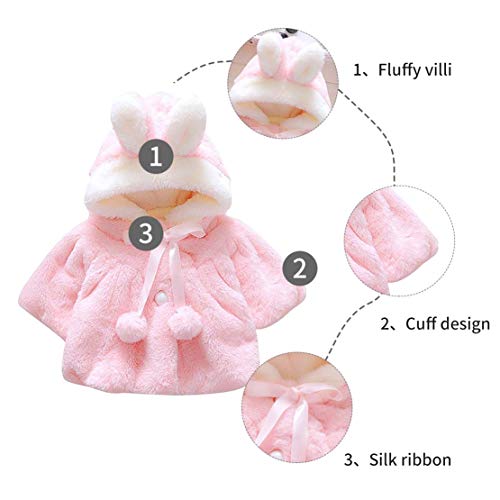 EDOTON Abrigos Bebé, Niña Infant Ropa Otoño Invierno Chaqueta con Oreja de Conejo Capucha Grueso Capa para Bebés Niña 0-36 Mes (6-12 Meses, Rosado)
