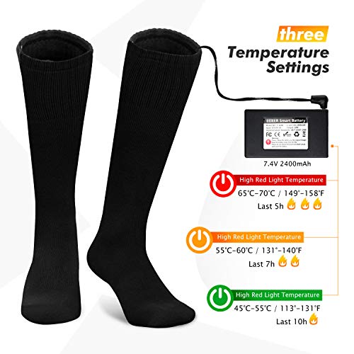 EEIEER Calcetines Calefactables Recargables, Calcetines Electricos Calefactables 7.4V 2400mAh 5-10 Horas Calentado Calcetin Calefactable Calentador de Pies para Esquí Senderismo Pesca Cámping