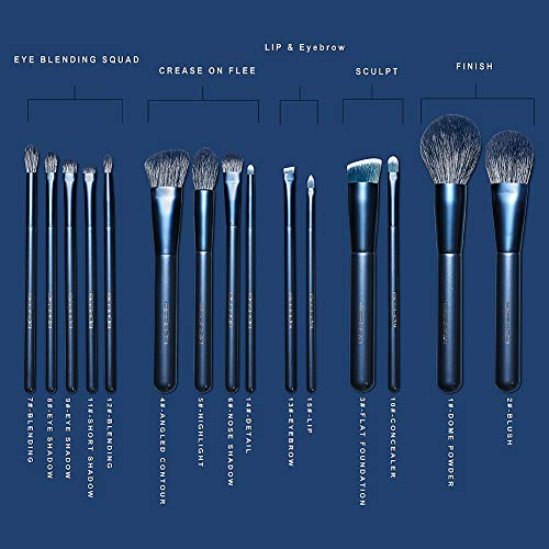 EIGSHOW pinceles de maquillaje conjuntos, 15 pcs esenciales pinceles de maquillaje, maquillaje vegan artesanía de calidad del sistema de cepillo includs 7 piezas vitales conjuntos de sombra de ojos