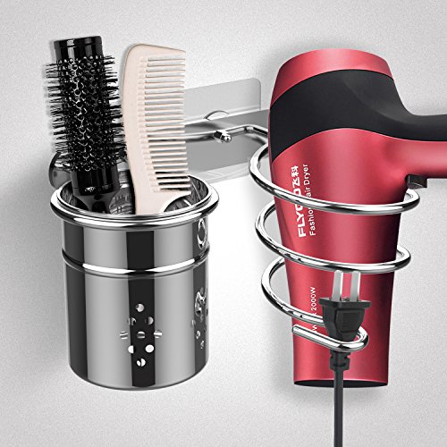 EINFAGOOD secador de Pelo Titular con Almohadillas Adhesivas mágicas, Organizador de baño Taza cilíndrica, Taladro Libre con Pegamento (secador de pelo titular)