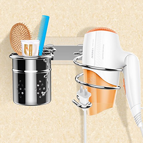 EINFAGOOD secador de Pelo Titular con Almohadillas Adhesivas mágicas, Organizador de baño Taza cilíndrica, Taladro Libre con Pegamento (secador de pelo titular)