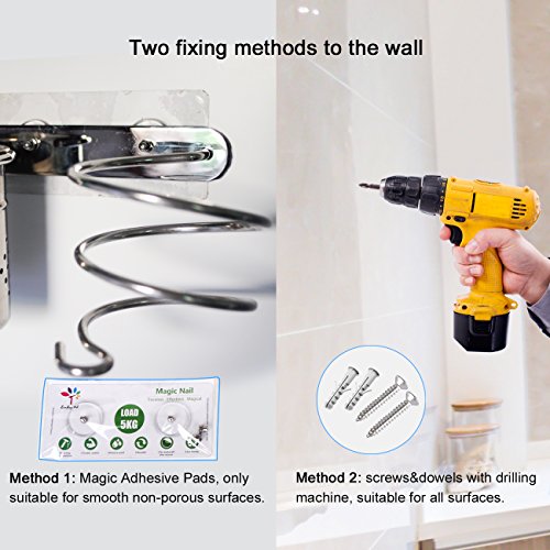 EINFAGOOD secador de Pelo Titular con Almohadillas Adhesivas mágicas, Organizador de baño Taza cilíndrica, Taladro Libre con Pegamento (secador de pelo titular)