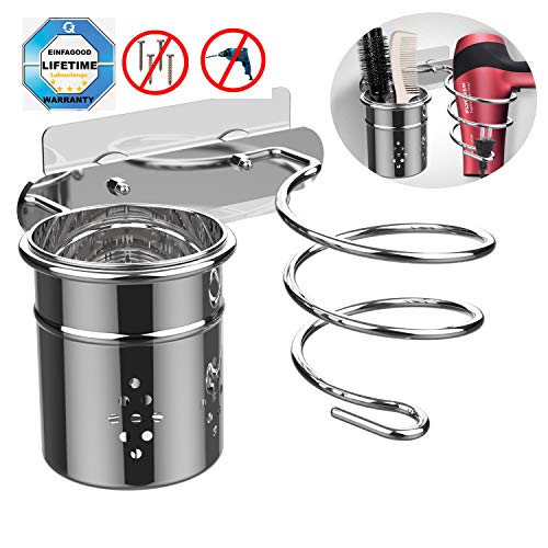 EINFAGOOD secador de Pelo Titular con Almohadillas Adhesivas mágicas, Organizador de baño Taza cilíndrica, Taladro Libre con Pegamento (secador de pelo titular)