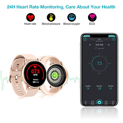 EIVOTOR Smartwatch para Mujer, Reloj Inteligente Pulsera Deportivo Pantalla Táctil Completa con Podómetro Calorías Monitor de Sueño Pulsómetros Cronógrafo Actividad de Fitness para Android iOS Rosa