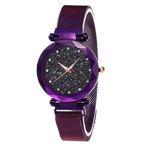 El más Nuevo Reloj Starry Sky a Prueba de Agua, Correa magnética con Hebilla, Reloj de Acero Inoxidable para Mujeres niñas (Purple)