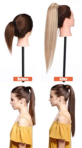 Elailite Coleta Postiza Pelo Natural Ponytail 100% Remy Human Hair Pelo Humano - 40 cm #12/613 Castaño Dorado/Blanqueador Rubio