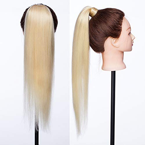 Elailite Coleta Postiza Pelo Natural Ponytail Extensiones de Cabello Natural a Clip - 40 cm #613 Blanqueador Rubio - Largas Humano 100% Remy Human Hair