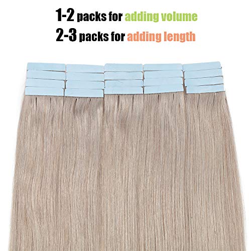 Elailite Extensiones Adhesivas 20 Piezas de Cabello Natural Pelo Remy - 30 cm Gris - [2g *20 Piezas] 40g Tape in Hair Extension Liso