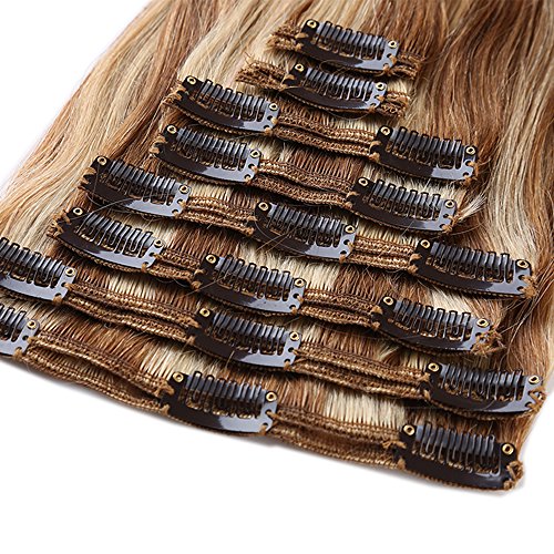 Elailite Extensiones Cabello Natural Clip Pelo Humano - 25 cm 110g #12P613 Castaño Dorado Mecha Rubio Muy Claro [Max Grueso] Double Weft 100% Remy Hair Mujer 8 Piezas