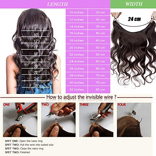 Elailite Extensiones Naturales de Hilo Invisible Pelo Humano Rizadas Mechas Remy - 40 CM #1B Negro Natural - [Un Hilo - Una Banda] 100% Human Hair