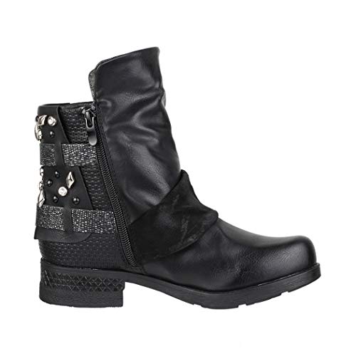 Elara Botines Mujer Botas de Estilo Motero con Remaches Chunkyrayan Negro 5740 Black-36
