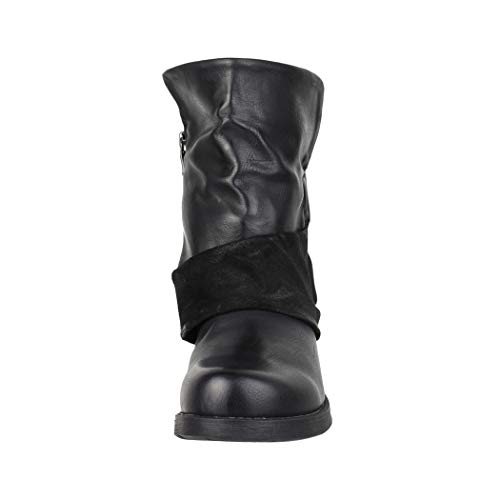 Elara Botines Mujer Botas de Estilo Motero con Remaches Chunkyrayan Negro 5740 Black-36