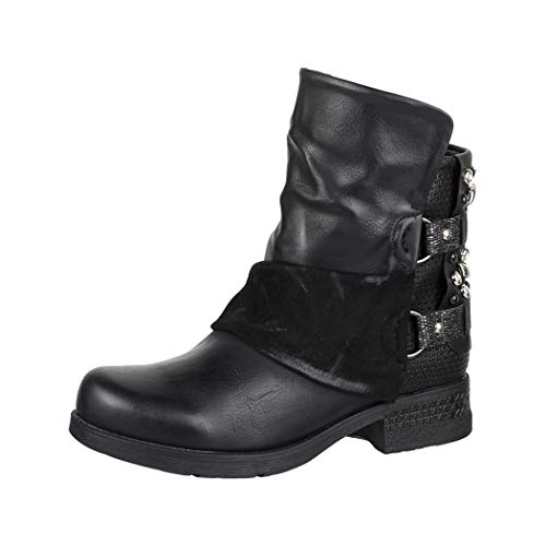 Elara Botines Mujer Botas de Estilo Motero con Remaches Chunkyrayan Negro 5740 Black-36