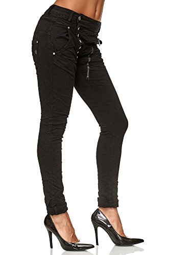 Elara Jeans para Mujer Boyfriend Baggy Botones Chunkyrayan Negro C613K-15/F15 Black 40/L